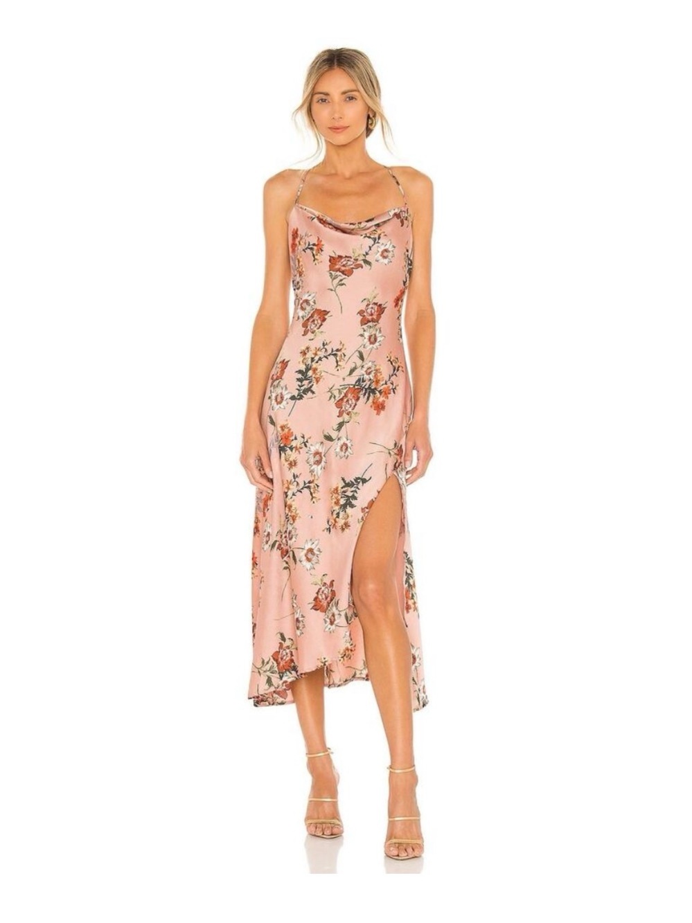 ASTR Gaia Side-Slit Midi Dress
Cowl Neck Sleeveless Floral
Dark Blush